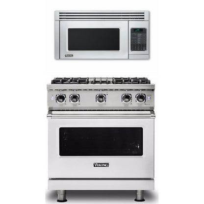 Viking 2-Piece Package 30 Inch Freestanding Professional Gas Range and 30 Inch Convection Microwave Hood - VGR5304BSS
