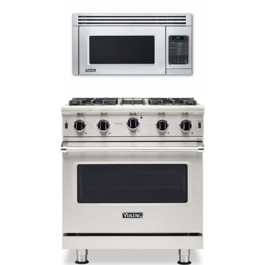 Viking 2-Piece Package 30 Inch Freestanding Professional Gas Range and 30 Inch Convection Microwave Hood - VGIC53024BSSLP