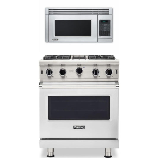 Klein Tools 2-Piece Package 30 Inch Freestanding Professional Gas Range and 30 Inch Convection Microwave Hood - VGIC53024BSS