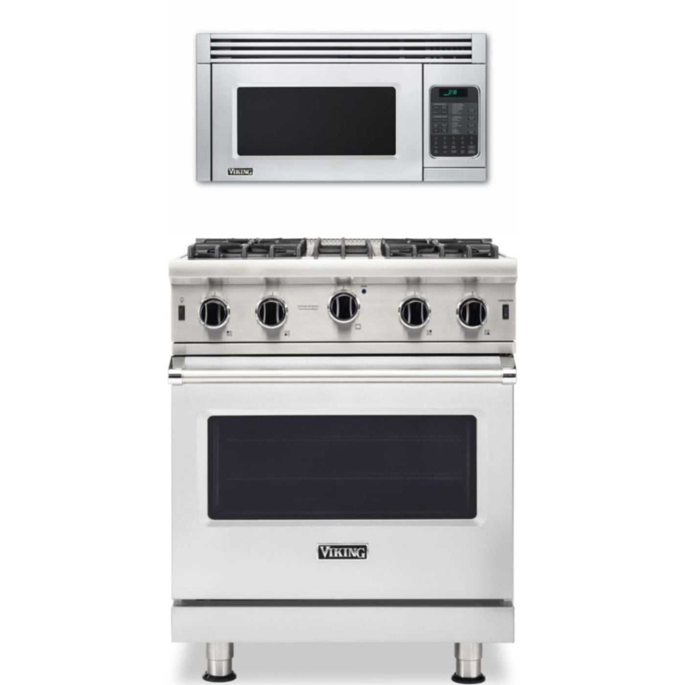 Klein Tools 2-Piece Package 30 Inch Freestanding Professional Gas Range and 30 Inch Convection Microwave Hood - VGIC53024BSS