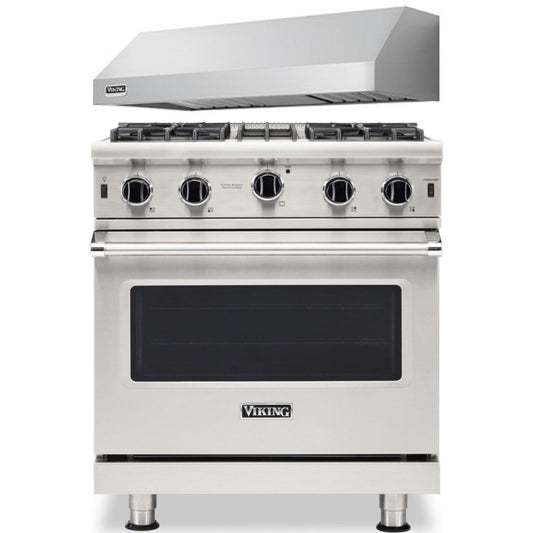 Viking 2-Piece Package 30 Inch Freestanding Professional Gas Range and 30 Inch Pro-Style Wall Mount Range Hood - VGIC53024BSSLP