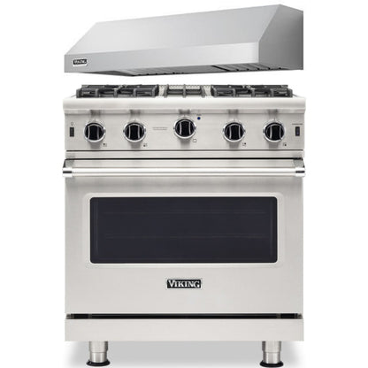Viking 2-Piece Package 30 Inch Freestanding Professional Gas Range and 30 Inch Pro-Style Wall Mount Range Hood - VGIC53024BSSLP