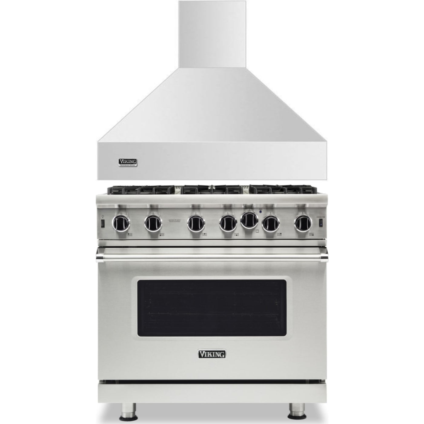 Viking 2-Piece Package 36 Inch Freestanding Professional Gas Range and 36 Inch Wall Mount Range Hood - VGIC53626BSS