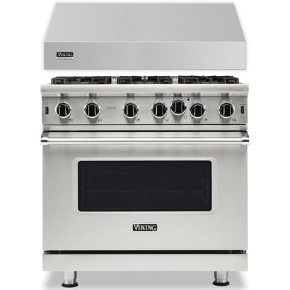 Klein Tools -Piece Package 36 Inch Freestanding Professional Gas Range and 36 Inch Wall Mount Range Hood - VGIC53626BSS