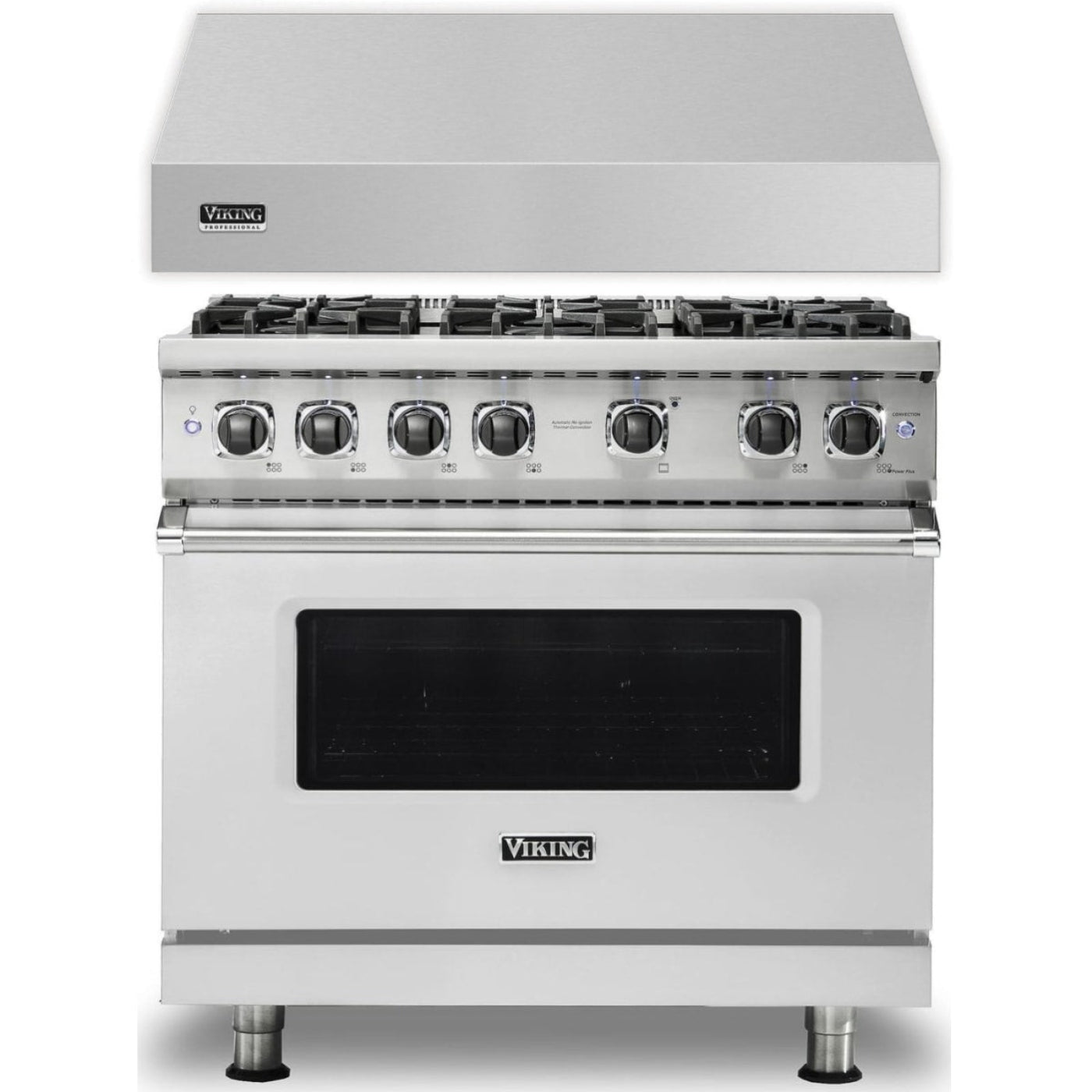 Klein Tools -Piece Package 36 Inch Freestanding Professional Gas Range and 36 Inch Wall Mount Range Hood - VGR5366BSS