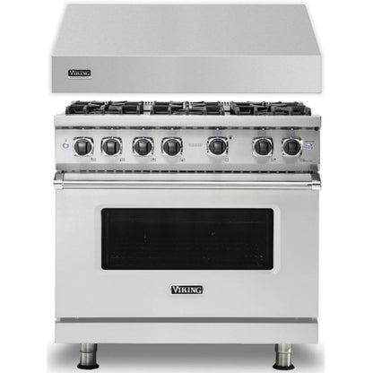 Klein Tools -Piece Package 36 Inch Freestanding Professional Gas Range and 36 Inch Wall Mount Range Hood - VGR5366BSS