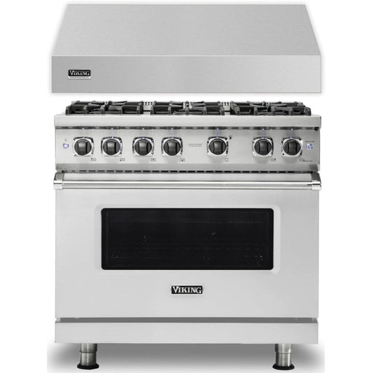Klein Tools -Piece Package 36 Inch Freestanding Professional Gas Range and 36 Inch Wall Mount Range Hood - VGR5366BSS