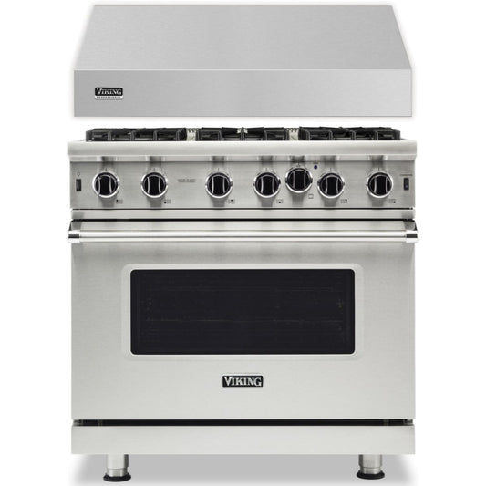 Klein Tools -Piece Package 36 Inch Freestanding Professional Gas Range and 36 Inch Wall Mount Range Hood - VGIC53626BSSLP