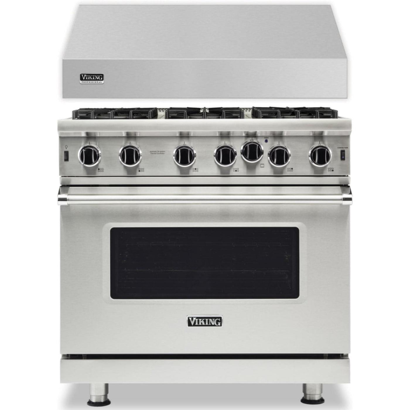 Klein Tools -Piece Package 36 Inch Freestanding Professional Gas Range and 36 Inch Wall Mount Range Hood - VGIC53626BSS