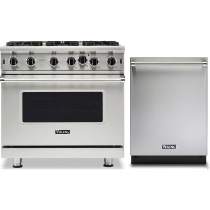 Klein Tools -Piece Package 36 Inch Freestanding Professional Gas Range and 24 Inch Fully Integrated Dishwasher - VGIC53626BSS