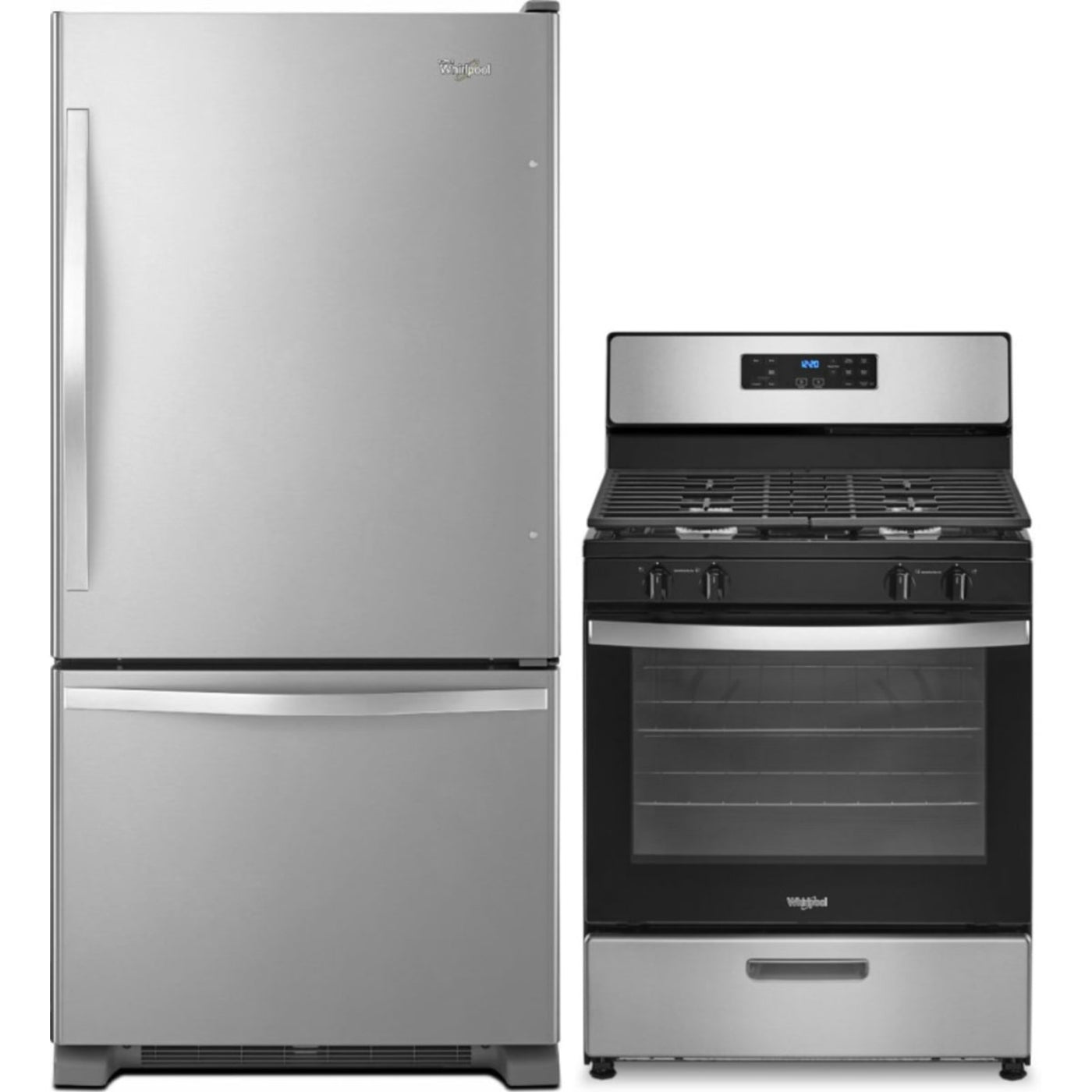 Whirlpool 2-Piece Package 33 Inch Bottom-Freezer Refrigerator and 30 Inch Freestanding Gas Range - WRB322DMBM