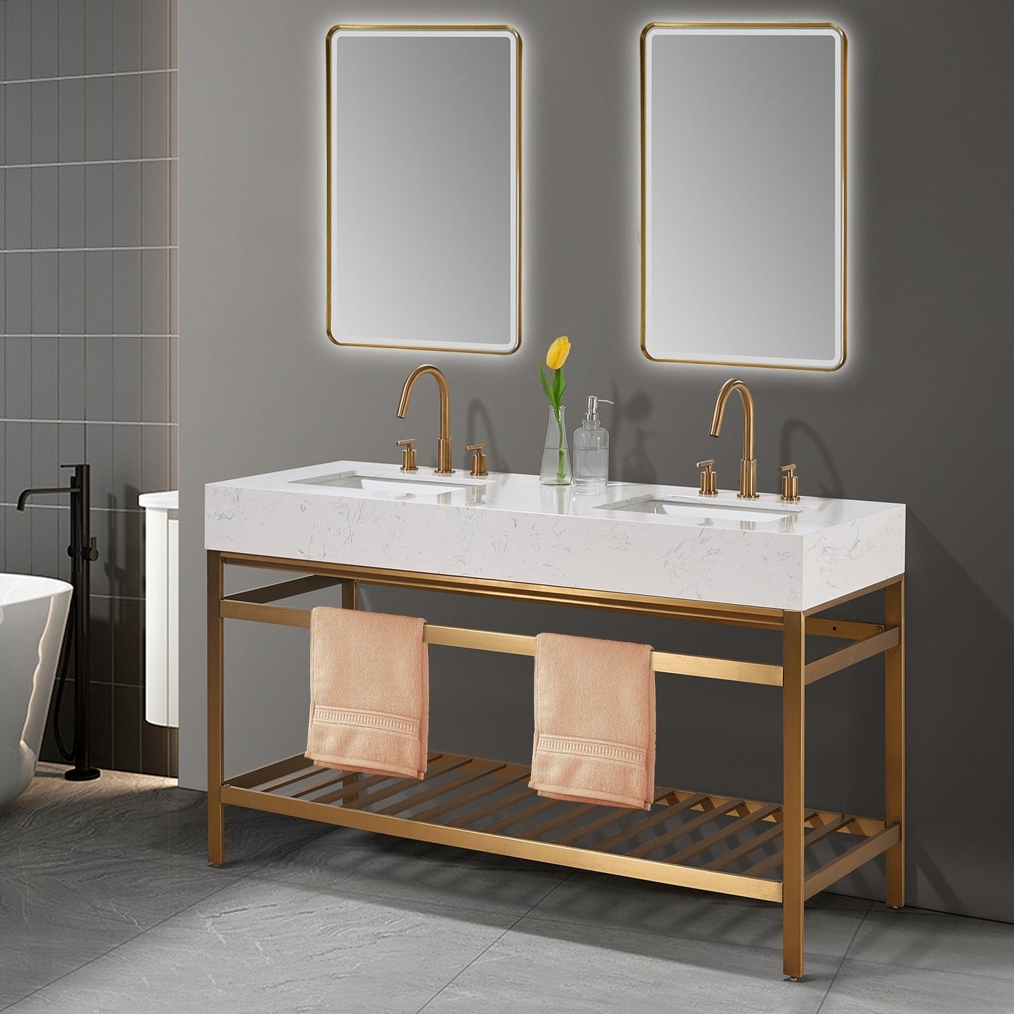 Altair Designs 60" double vanity with top - 68060-AWAP-MB-NM