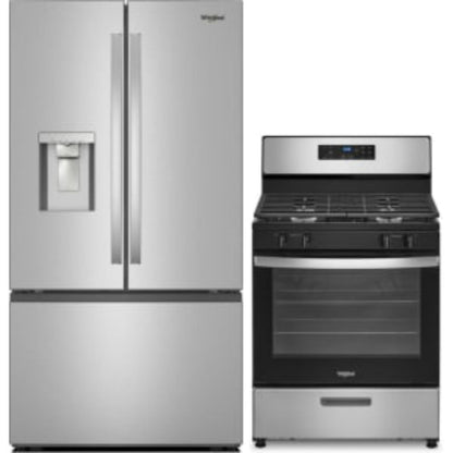 Whirlpool 2-Piece Package 36 Inch Freestanding French Door Refrigerator and WFG320M0MS 30 Inch Freestanding Gas Range - WRFF3536SZ