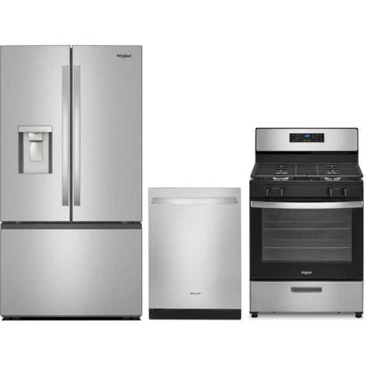 Whirlpool 3-Piece Package 36 Inch Freestanding French Door Refrigerator and WGE745C0FS 30 Inch Electric Range and WDT730HAMZ 24 Inch Fully Integrated Dishwasher - WRFF3536SZ