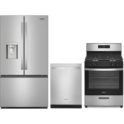 Whirlpool 3-Piece Package 36 Inch Freestanding French Door Refrigerator and WSGS7530RZ 30 Inch Slide-In Gas Smart Range and WDT730HAMZ 24 Inch Fully Integrated Dishwasher - WRFF3536SZ