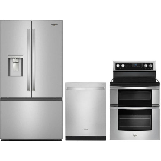 Whirlpool 3-Piece Package 36 Inch Freestanding French Door Refrigerator and WGE745C0FS 30 Inch Electric Range and WDT730HAMZ 24 Inch Fully Integrated Dishwasher - WRFF3536SZ