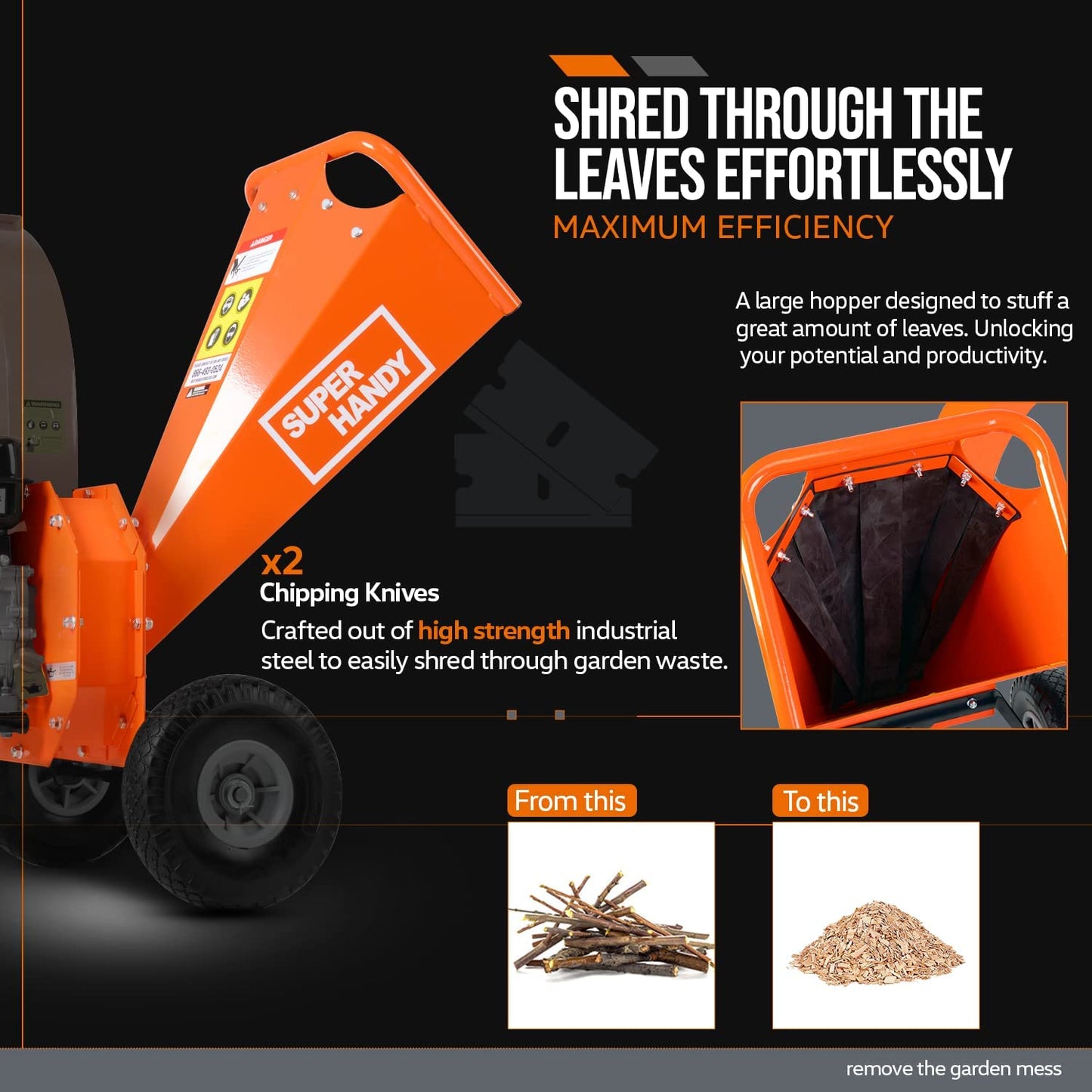 Super Handy GCAO006 Mini Wood Chipper Shredder Mulcher 3" Max Capacity with 7HP 212cc Engine New Canada Only - GCAO006