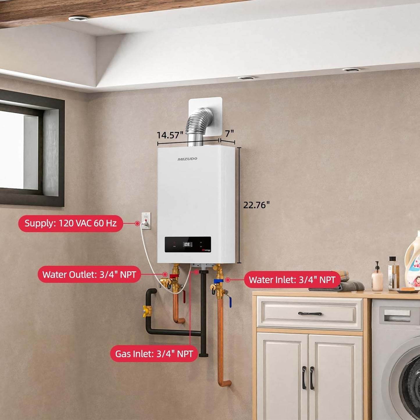 Mizudo CS120 Tankless Water Heater Propane Gas 5.1 GPM 120,000 BTU New - FDG-CS120BW-LP