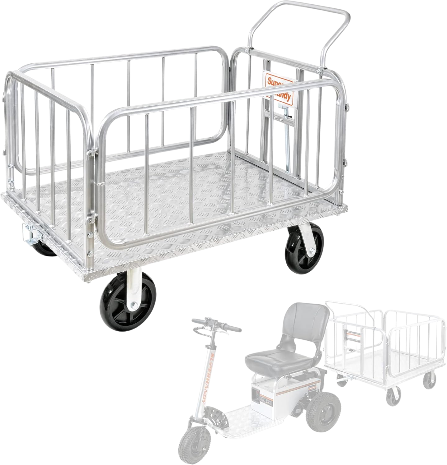 Super Handy GUO099 Cargo Trailer Utility Cart 1200 lbs Capacity with Hitch 8" Casters Compatible with Electric Tugger New - GUO099