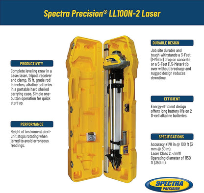 Spectra Precision Laser Level Kit with Receiver, Rod (Inches), Tripod and Case LL100N-2 - LL100N-2