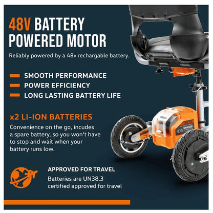 Super Handy GCAT021 Folding Mobility Scooter Plus with 3-Wheels Long Range 48V Brushless Motor and Extra Battery New Canada Only - GCAT021