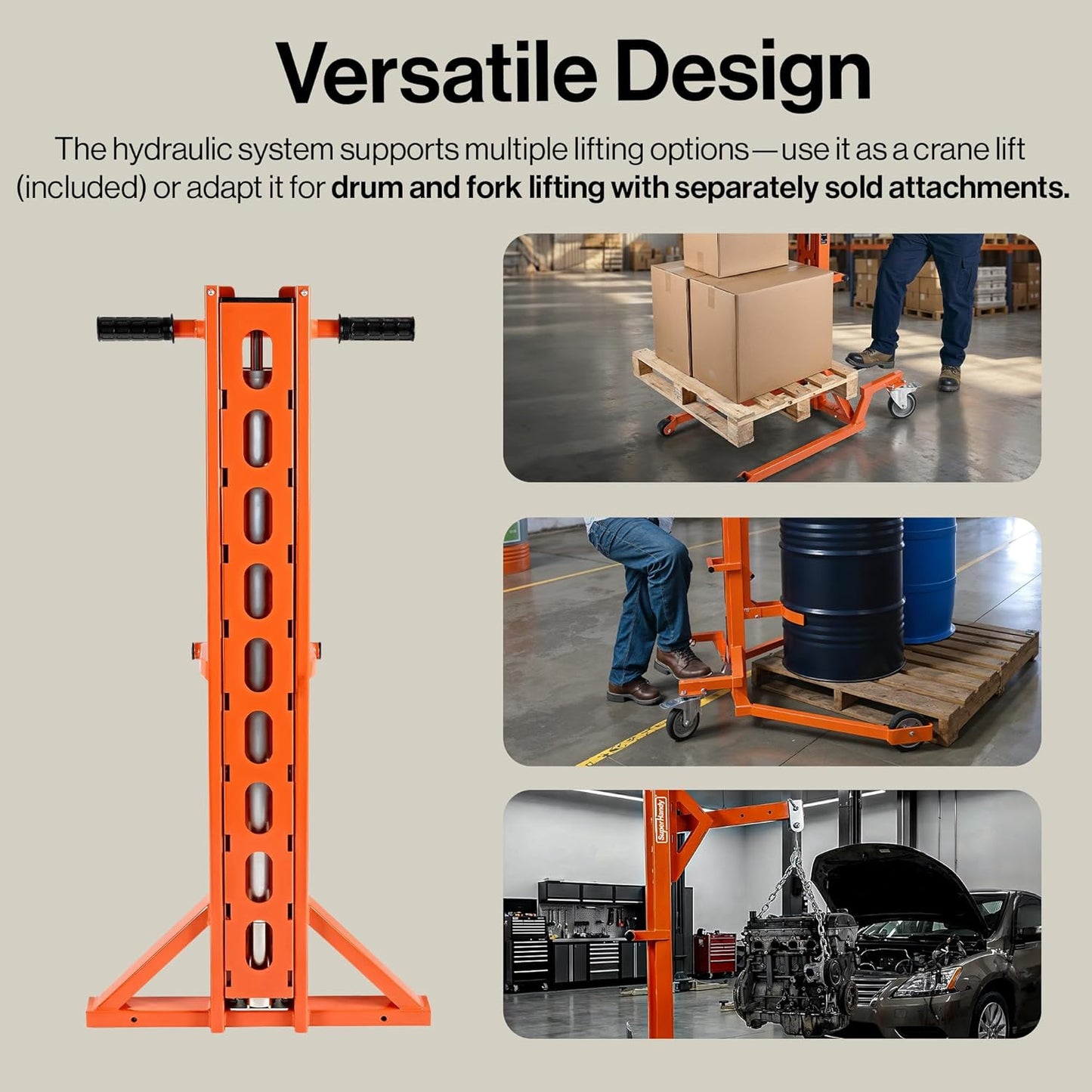 Super Handy GUO147 Drum Lift Manual Hydraulic for 55 Gal. Drums 550 Lbs Capacity New - GUO147