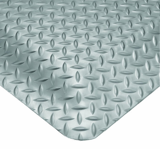 Wearwell Diamond-Plate SpongeCote UltraSoft Mat, 3' Width x 20' Length x 15/16" Thickness, Gray - 414.1516x3x20GY