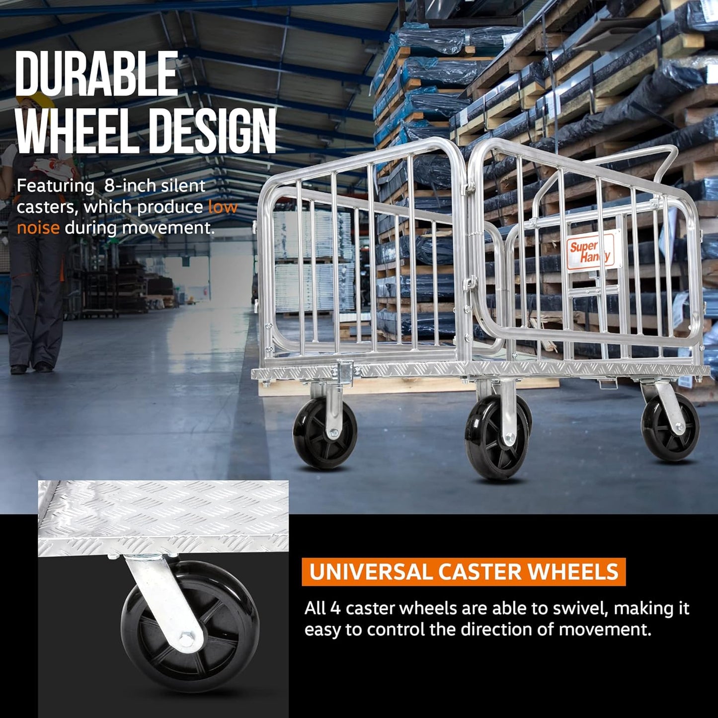 Super Handy GUO099 Cargo Trailer Utility Cart 1200 lbs Capacity with Hitch 8" Casters Compatible with Electric Tugger New - GUO099