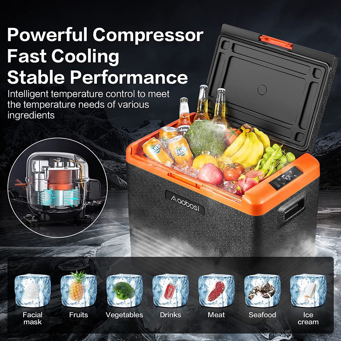 AOBOSI 12 Volt Car Refrigerator Single Zone 53qt/50L - CL50