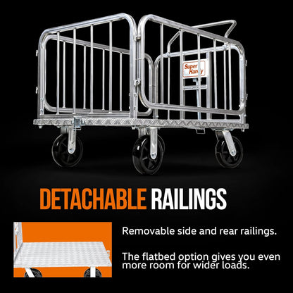 Super Handy GUO099 Cargo Trailer Utility Cart 1200 lbs Capacity with Hitch 8" Casters Compatible with Electric Tugger New - GUO099