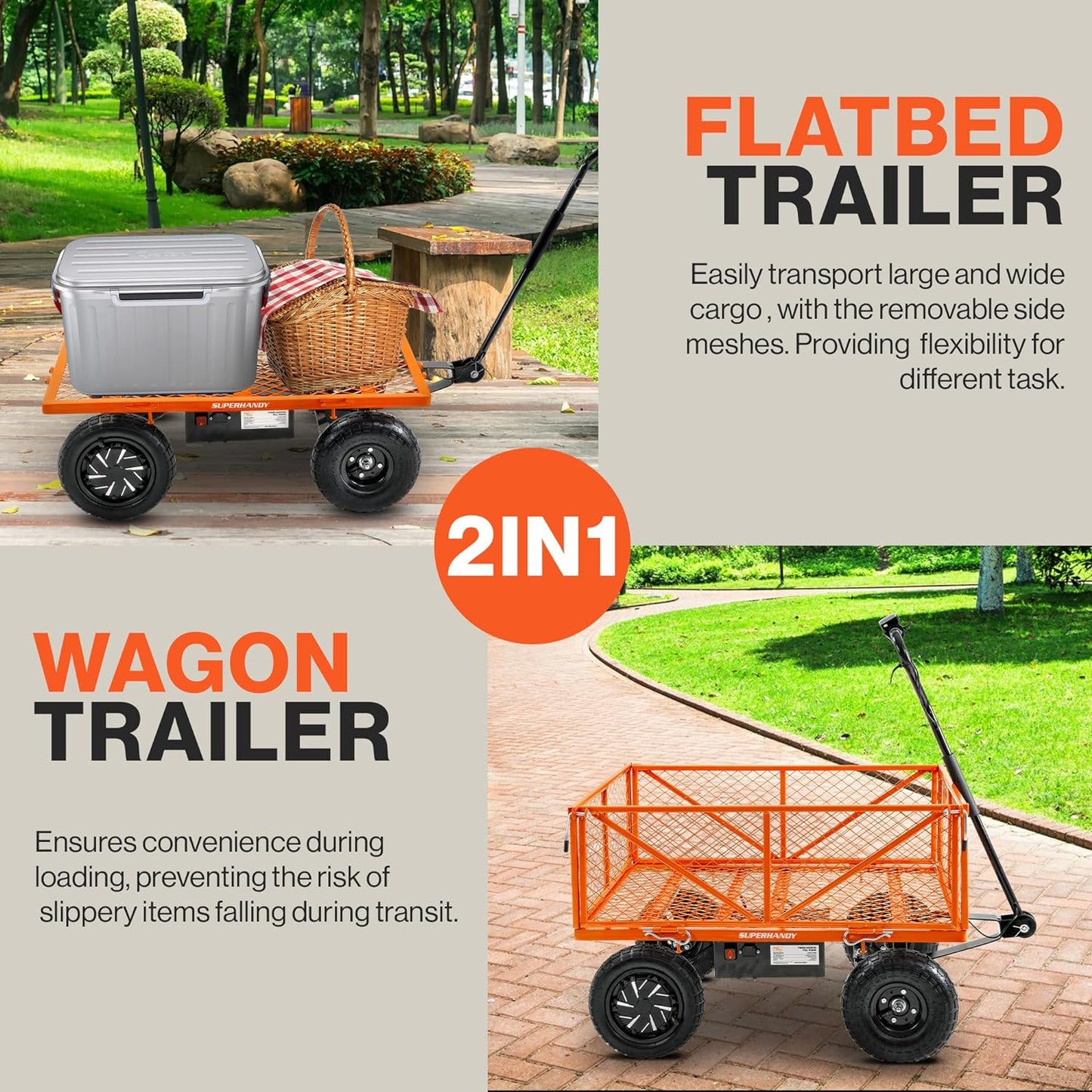 Super Handy GUO108 Electric Garden Cart Convertible Flatbed Utility Wagon 440 Lbs Load Capacity 5.7 Cu Ft New - GUO108