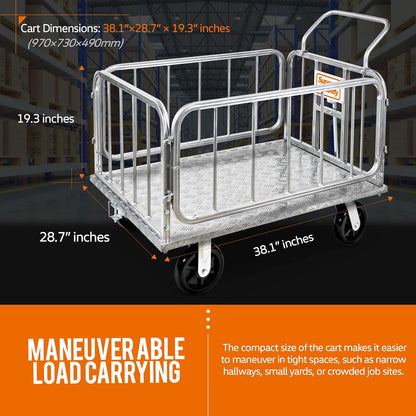 Super Handy GUO099 Cargo Trailer Utility Cart 1200 lbs Capacity with Hitch 8" Casters Compatible with Electric Tugger New - GUO099