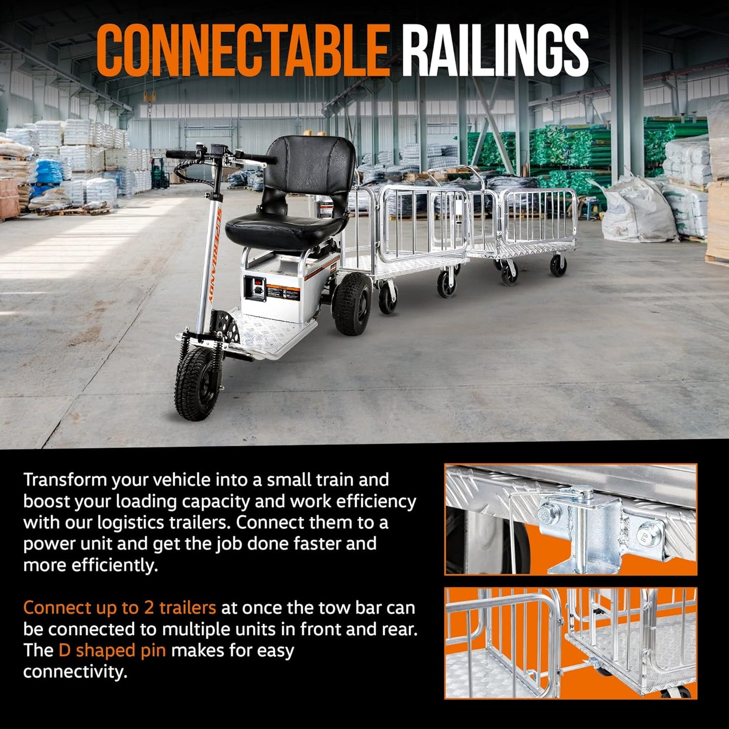 Super Handy GUO099 Cargo Trailer Utility Cart 1200 lbs Capacity with Hitch 8" Casters Compatible with Electric Tugger New - GUO099