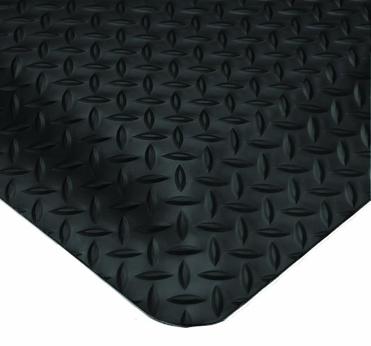 Wearwell Diamond-Plate SpongeCote UltraSoft Mat, 3' Width x 10' Length x 15/16" Thickness, Black - 414.1516x3x10BK