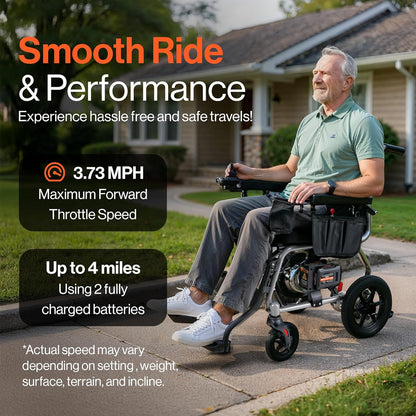 Super Handy GUT188 GoRide 2 Plus Electric Wheelchair Foldable Zero-Turn 3.7 MPH 4 Mile Range New - GUT188