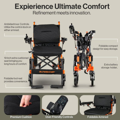 Super Handy GUT166 Foldable Electric Wheelchair Zero Turn 48V 2Ah 250W Dual Motor 4 Mile Range 330 Lbs Max Weight New - GUT166