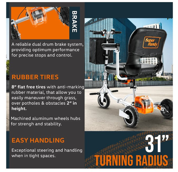 Super Handy GCAT021 Folding Mobility Scooter Plus with 3-Wheels Long Range 48V Brushless Motor and Extra Battery New Canada Only - GCAT021
