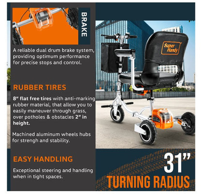 Super Handy GCAT021 Folding Mobility Scooter Plus with 3-Wheels Long Range 48V Brushless Motor and Extra Battery New Canada Only - GCAT021