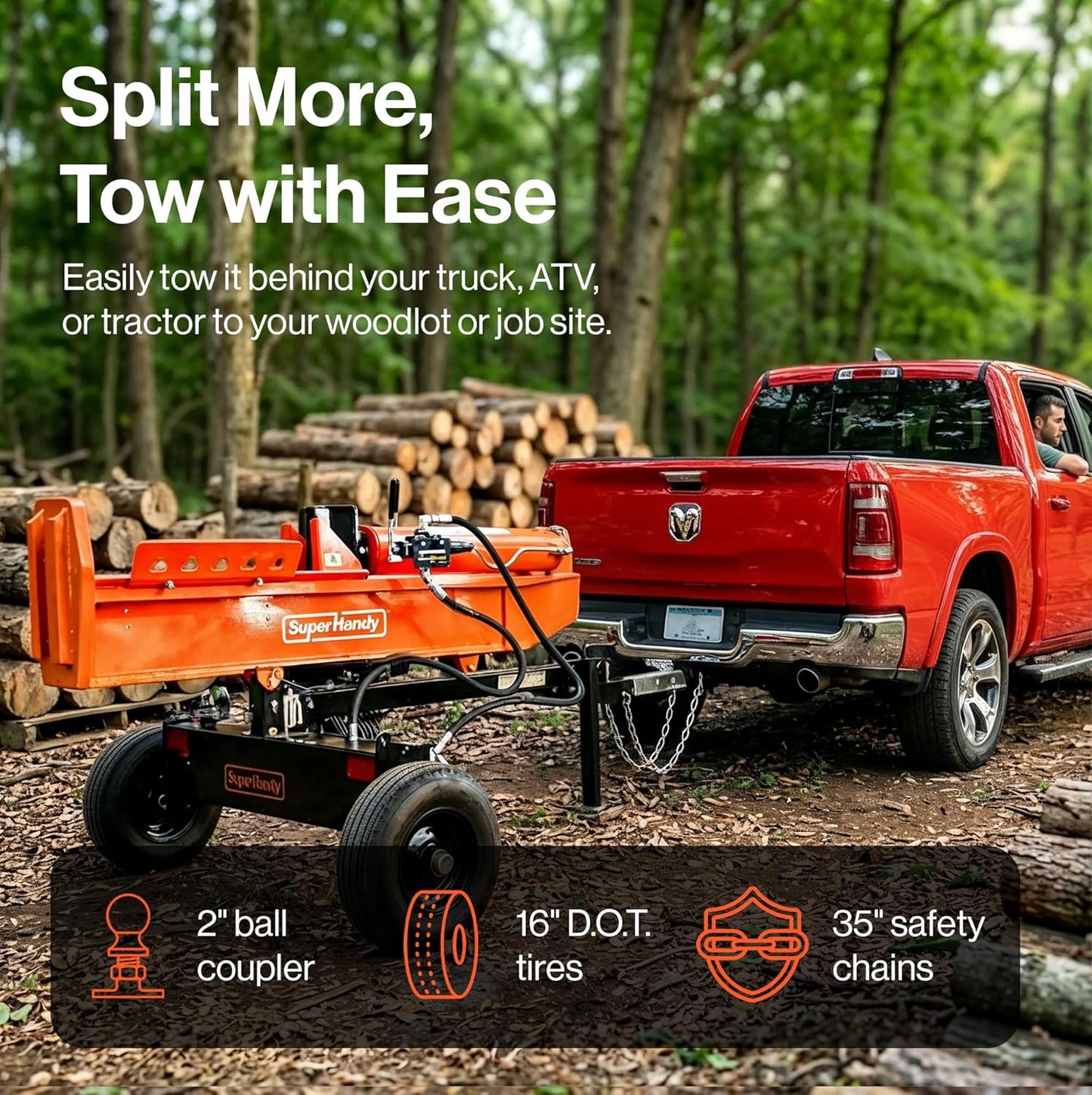 Super Handy GUT200 Log Splitter 37 Ton Full Beam Vertical/Horizontal 389cc Gas Towable New - GUT200