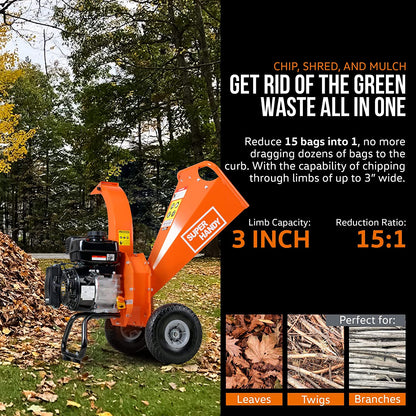 Super Handy GCAO006 Mini Wood Chipper Shredder Mulcher 3" Max Capacity with 7HP 212cc Engine New Canada Only - GCAO006