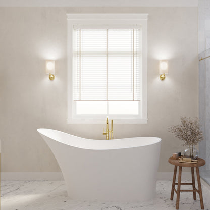 Anzzi Tuasavi 5.6 ft. Solid Surface Center Drain Freestanding Bathtub in Matte White FT-AZ8418 - FT-AZ8418