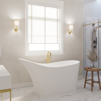Anzzi Tuasavi 5.6 ft. Solid Surface Center Drain Freestanding Bathtub in Matte White FT-AZ8418 - FT-AZ8418