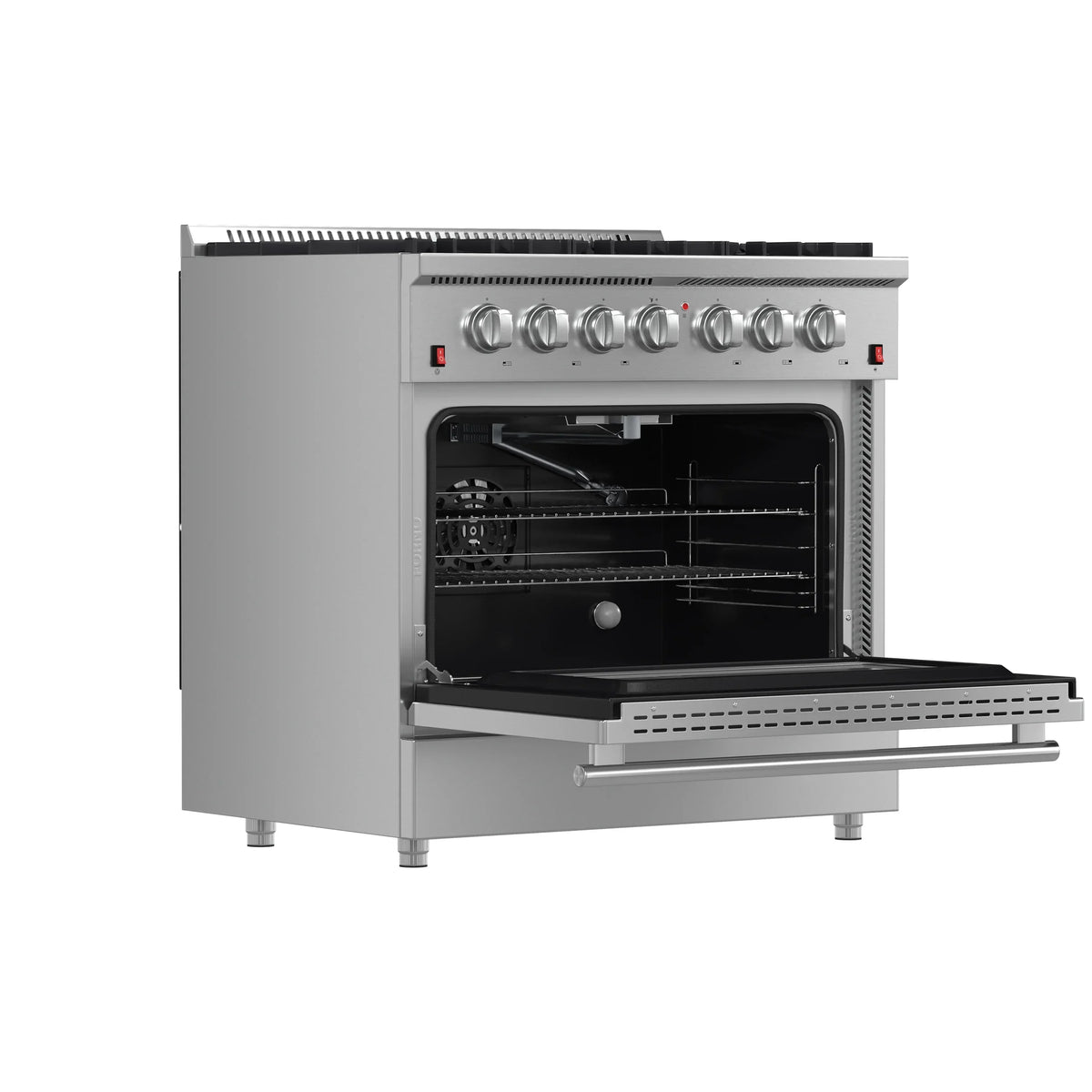 Forno 5-Piece Appliance Package - 36-Inch Gas Range, Wall Mount Range Hood, 36-Inch Refrigerator, Dishwasher, and 30-Inch Microwave Drawer in Stainless Steel - AP5-6244-36-5095-30MD