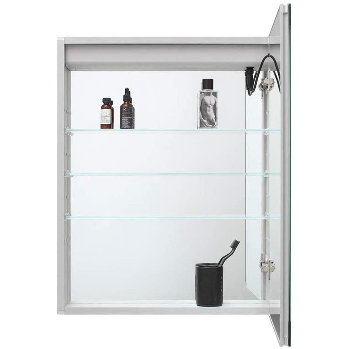 Aquadom Pacifica 20" x 26" Rectangular Recessed or Surface Mount Single View LED Lighted Right-Hinged Bathroom Medicine Cabinet With Defogger And Electrical Outlet - P-2026R