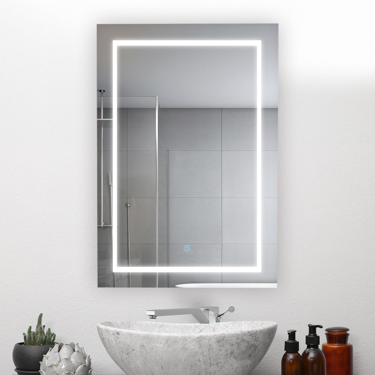 Aquadom Royale Basic Q 24" x 30" Rectangular Single View Left-Hinged Recessed or Surface Mount Medicine Cabinet With LED Lighting, Touch Screen Button, Dimmer - RBQ-2430L-N