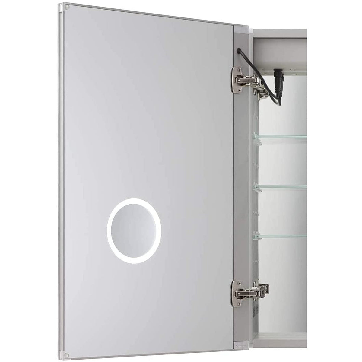 Aquadom Royale Plus 24" x 30" Rectangle Recessed or Surface Mount Single View Right Hinged LED Lighted Bathroom Medicine Cabinet With Defogger, Electrical Outlet, Magnifying Mirror - RP-2430R-N