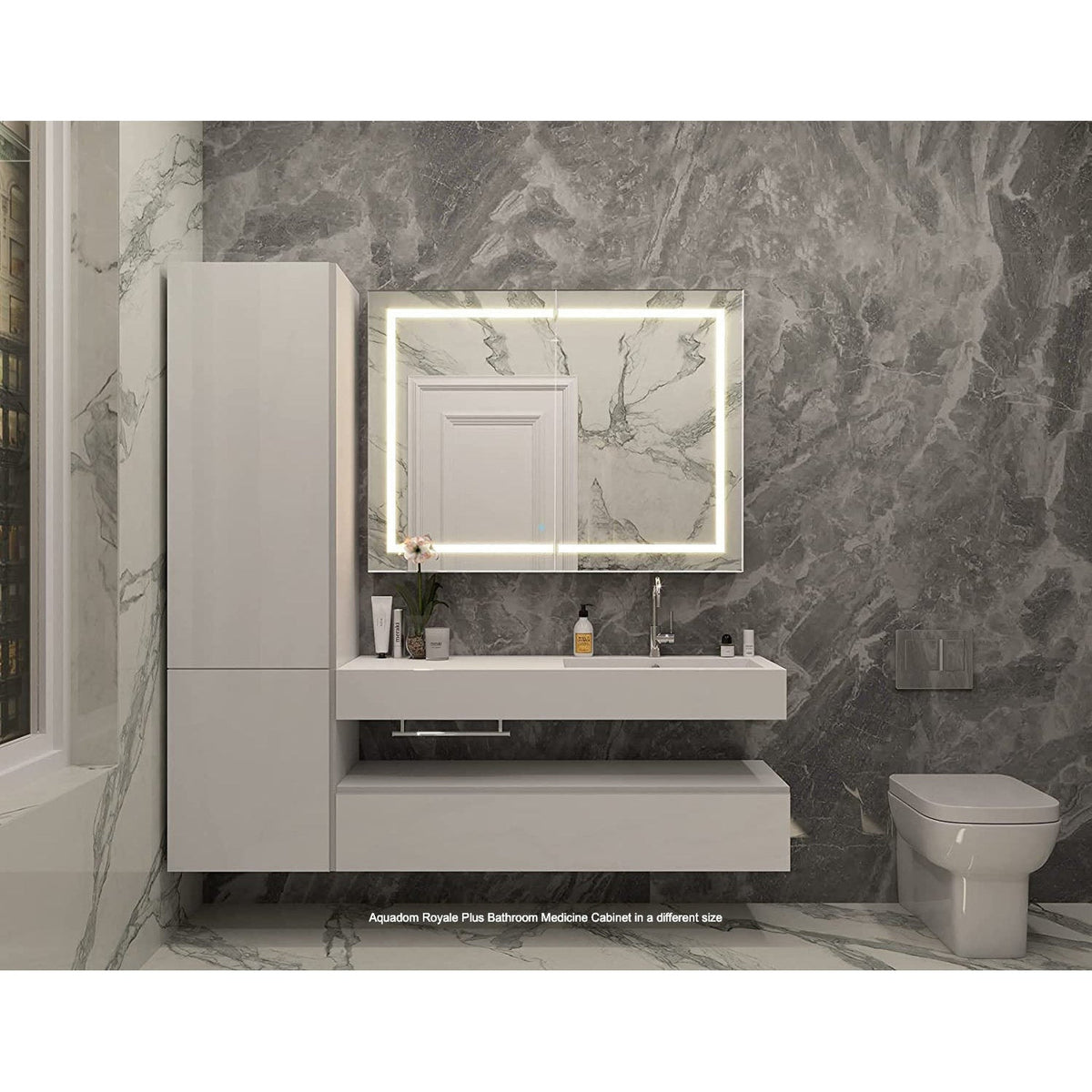 Aquadom Royale Plus 24" x 36" Rectangle Recessed or Surface Mount Single View Left Hinged LED Lighted Bathroom Medicine Cabinet With Defogger, Electrical Outlet, Magnifying Mirror - RP-2436L-N