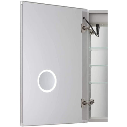 Aquadom Royale Plus 24" x 36" Rectangle Recessed or Surface Mount Single View Right Hinged LED Lighted Bathroom Medicine Cabinet With Defogger, Electrical Outlet, Magnifying Mirror - RP-2436R-N
