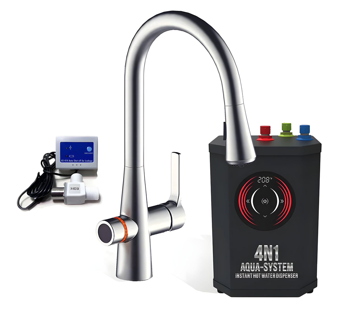 AquaNuTech 4N1 Aqua-System Faucet with Hot Water Dispenser and Leak Detector New - 4N1AS-CH