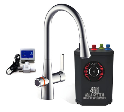 AquaNuTech 4N1 Aqua-System Faucet with Hot Water Dispenser and Leak Detector New - 4N1AS-CH